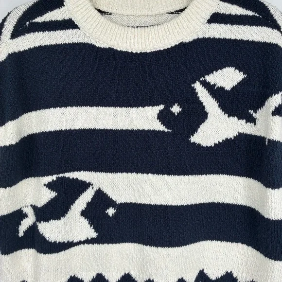 Anthropologie Maeve Crewneck Fish Motif Sweater Vest Cream Blue Large Sardine - Picture 9 of 13